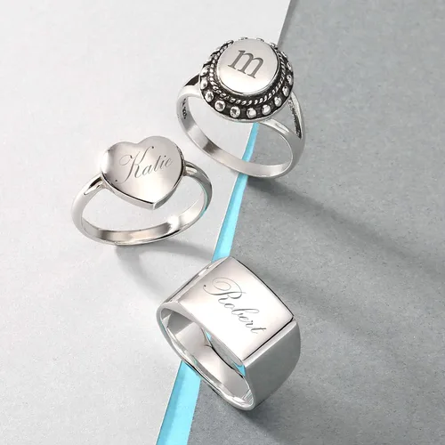 Vista 9 de Anillo de sello ovalado de plata de ley 925 con monograma de halo con cuentas para mujeres adolescentes