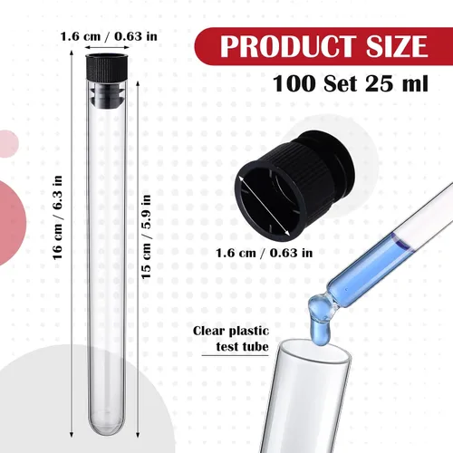 Vista 2 de Hoteam 100 tubos de ensayo de plástico con tapas, tubos de ensayo transparentes de 0.8 fl oz para plantas, suministros para fiestas, instalar
