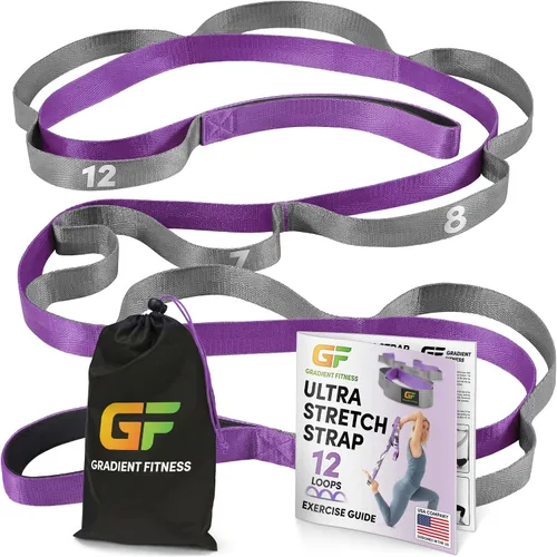 Vista 11 de Gradient Fitness Stretching Strap for Physical Therapy, 12 Multi-Loop Stretch Strap 1" W x 8' L, Neoprene Handles, Physical Therapy Equipment, Yoga