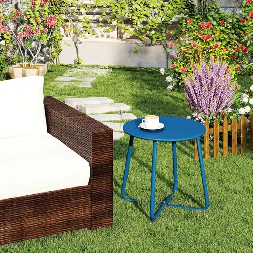 Vista 6 de HollyHOME Mesa auxiliar redonda de metal, resistente al óxido, soporte para plantas pequeñas para patio, mesa auxiliar portátil para exteriores