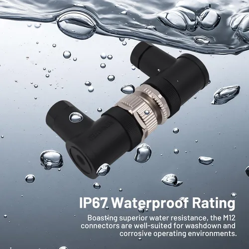 Vista 3 de Elecbee M12 4-Pin A-Coded Hembra Conector de la prenda impermeable IP67 de la terminación de la junta de tornillo de ángulo recto no blindado