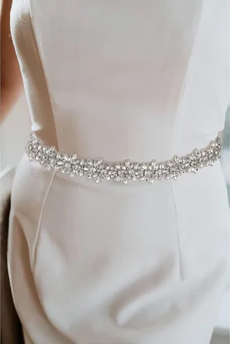 Vista 3 de Cinturón de novia con diamantes de imitación, cinturón de cristal plateado, cinturón de dama de honor, cinturón para mujer, vestidos de noche