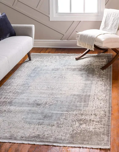 Vista 8 de Unique Loom Nueva Colección Clásica - Alfombra Olwen (2 pies 7 pulgadas x 10 pies, Azul Claro/ Marfil)