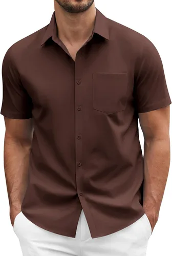 Vista 30 de COOFANDY: camisa casual de manga corta con botones para hombre, de negocios, sin doblar con bolsillo