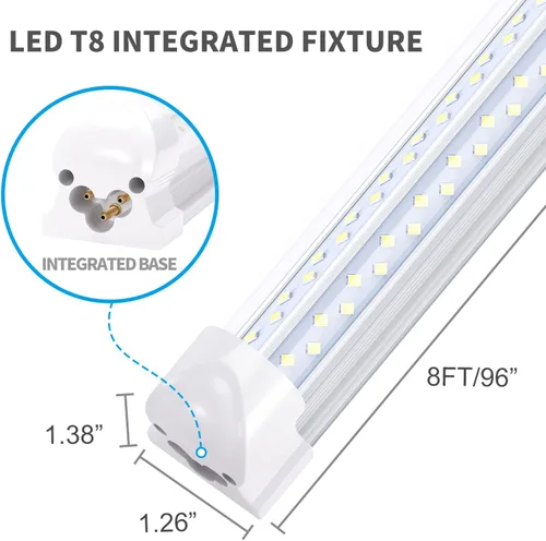 Vista 7 de Lámpara LED de tienda de 8 pies, 120 W, 14400 lúmenes, 6500 K, blanco frío, T8 V, tubo de luz LED integrado con 4 filas de luz para puerta