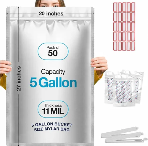 Vista 10 de 100 bolsas de Mylar de 1 cuarto de galón para almacenamiento de alimentos a