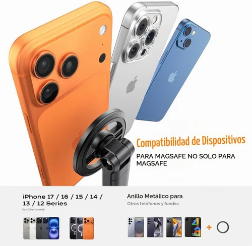 Vista 5 de Trípode magnético para teléfono, trípode ajustable y plegable de 51 pulgadas para iPhone con control remoto, fuerte soporte magnético para selfie