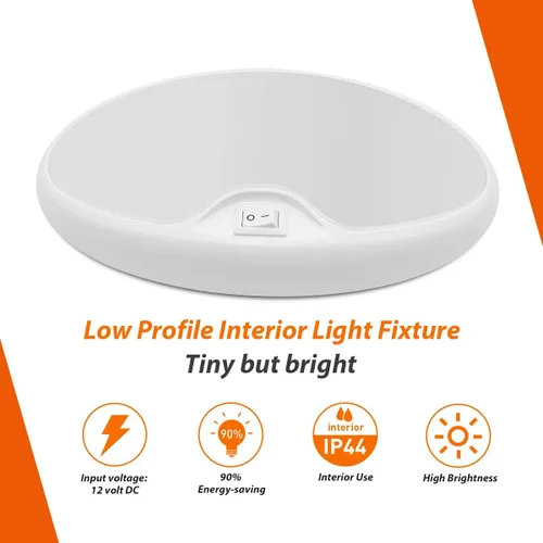 Vista 3 de Dream lighting Luces LED Interiores para RV de 12 Voltios, Luz de Techo con Interruptor para RV Camper Remolque, Luz Ovalada Tipo Panqueque de 6