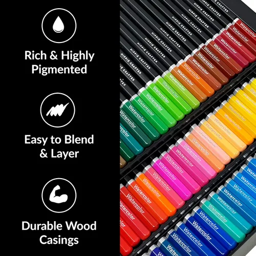 Vista 3 de HIPPIE CRAFTER Lápices de colores de acuarela, juego profesional de 72 piezas, lápices de acuarela a granel para colorear, pintura, dibujo y arte