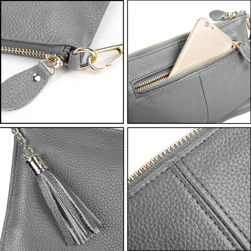 Vista 5 de YALUXE Clutch Wristlet - Cartera de piel auténtica con bloqueo RFID y cadena de hombro
