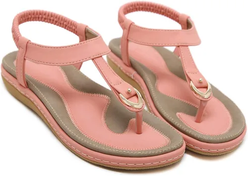 Vista 3 de SHIBEVER Sandalias bohemias para mujer de verano con cuentas y tirantes delgados al tobillo, zapatos elegantes