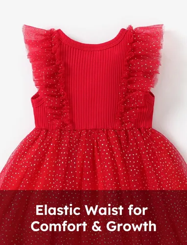 Vista 4 de PATPAT Vestido de tutú sin mangas de algodón para niña, vestido de encaje con volantes de malla