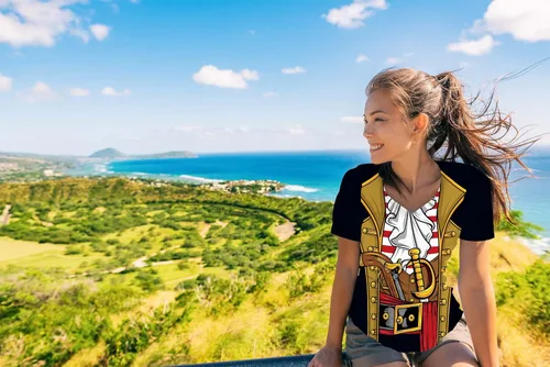 Vista 3 de KYKU Camisa pirata disfraz de mujer con cuello en V divertido estampado 3D gráficos novedad ropa