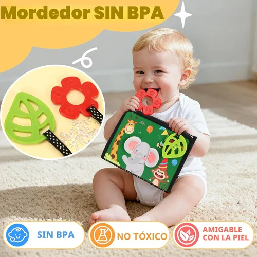 Vista 8 de BBWOO Tummy Time Mirror Toys, High Contrast Baby Toys for Newborn