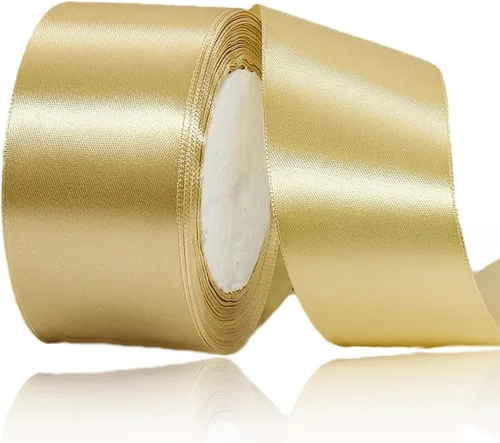 Vista 179 de Cinta de Satén Beige de Color Sólido, 1-1/2 Pulgadas x 25 Yardas, Cinta de Satén de Tela para Envolver Regalos, Manualidades, Hacer Lazos