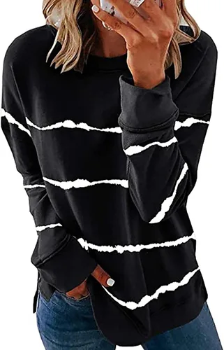 Vista 8 de Camisetas de manga larga con cuello redondo y estampado a rayas para mujer, para otoño e invierno