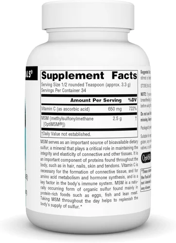 Vista 2 de Source Naturals MSM (Metilsulfonilmetano) con vitamina C - Polvo, 4 onzas