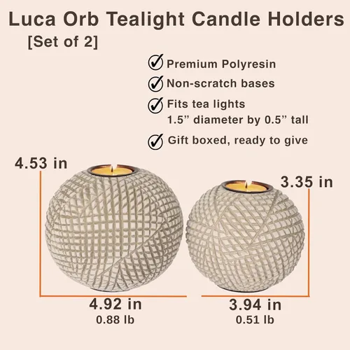 Vista 3 de Luca - Juego de 2 portavelas de té beige Orb en caja de regalo Beige y blanco