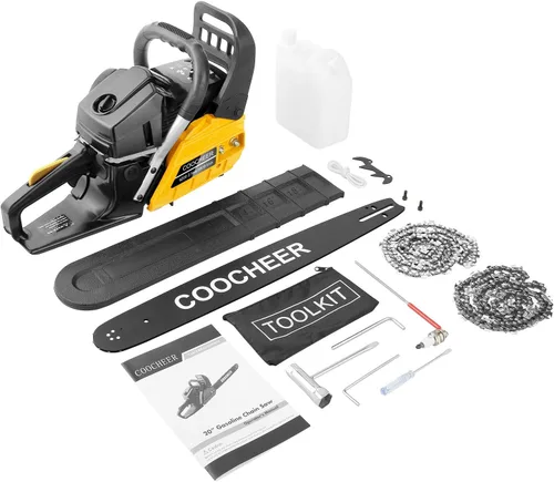 Vista 7 de COOCHEER Motosierras a gas de 62 CC, motosierra de gasolina de 20 pulgadas y 3.5 HP de 2 tiempos con tocones de árboles, extremidades, tala