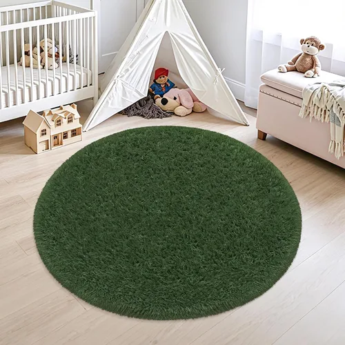 Vista 17 de Alfombra circular pequeña para dormitorio, 2 x 2 pies, color azul, para decoración de habitación de niños, redonda esponjosa para guardería