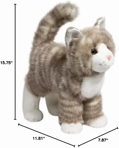 Vista 8 de Douglas Zipper - Gato atigrado gris de felpa con cremallera, animal de peluche