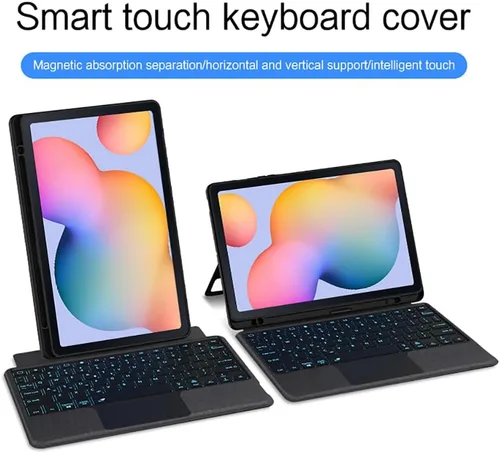 Vista 4 de Funda de teclado para Samsung Galaxy Tab S6 Lite de 10.4 pulgadas 2024/2022/2020 con panel táctil, retroiluminación inteligente de 7 colores, funda