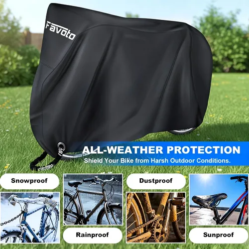 Vista 10 de Favoto - Funda impermeable para bicicleta al aire libre - Cubierta de bicicleta para 2 bicicletas XXL, protección contra el sol, la lluvia, el polvo