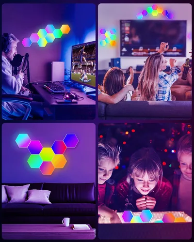 Vista 9 de NIUCOO Paneles de pared con luces LED hexagonales, luces RGB inteligentes para juegos con aplicación y sincronización de música, azulejos