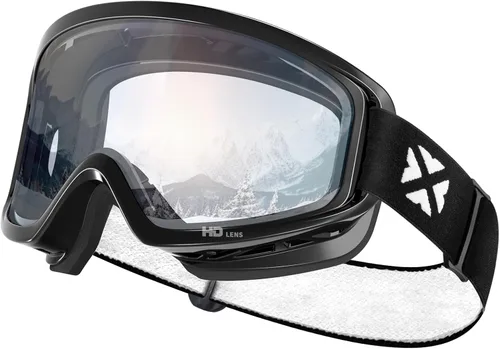Vista 14 de MAXJULI Ski Goggles Snow Snowboard Goggles for Men Women Anti-Fog HD Lens M7 Marco negro+16.88% Vlt Blue Len