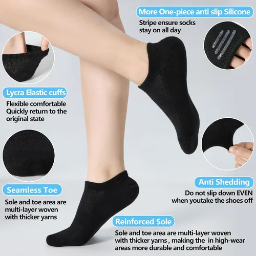 Vista 4 de ATBITER 12 pares de calcetines invisibles para mujer, tobillo bajo 12 pares-6blanco+6negro
