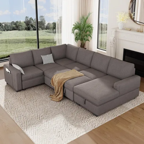 Vista 16 de Vesgantti Sofá Seccional Modular de 113.6" con Sofá Cama Extraíble, Sofá Cama en Forma de U de 7 Plazas con Chaise de Almacenamiento, Sofá Seccional