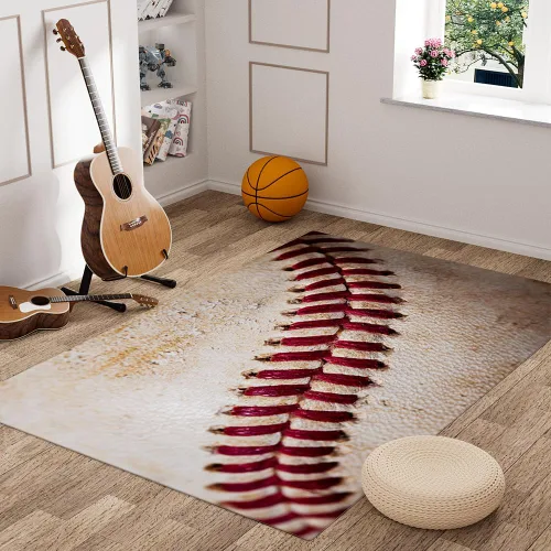 Vista 5 de Alfombra de área con patrón de cancha de baloncesto, moderna, de franela, de microfibra, antideslizante, para sala de estar, dormitorio, 7 x 5 pies