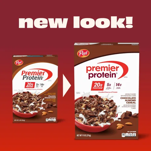 Vista 5 de Premier Protein Cereal de Proteína de Chocolate con Almendra, Copos de Cereal de Proteína Chocolateados con Almendras Rebanadas, Contiene 20g