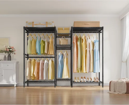 Vista 9 de VIPEK L6 - Perchero resistente para ropa de forma L, estante de ropa de 5 niveles con alambre, estante de ropa independiente con 7 estantes