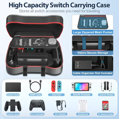 Vista 3 de Rysker Funda de transporte para interruptorOLED, funda de transporte OLED para interruptor de almacenamiento grande para adaptador de CA