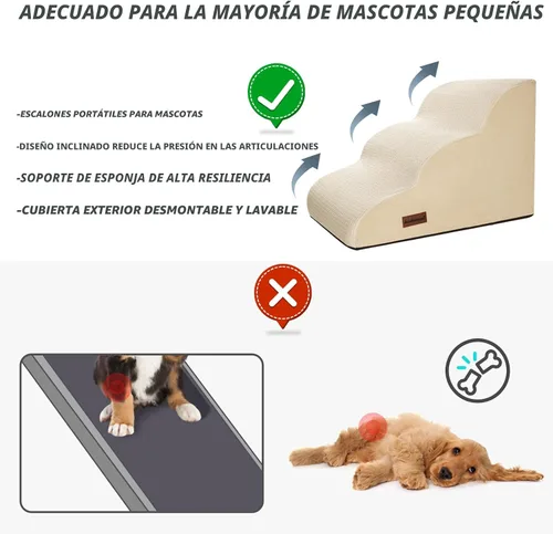 Vista 6 de Aodisman Escaleras para perros y gatos pequeños,Rampa para mascotas de 3 Beige