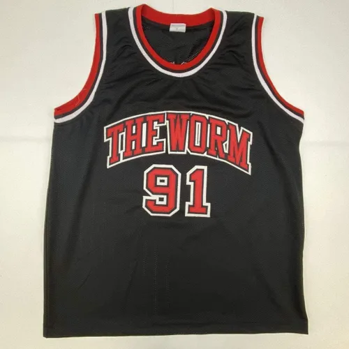 Vista 4 de Camiseta de baloncesto negra de Chicago de Dennis Rodman autografiada/firmada JSA COA