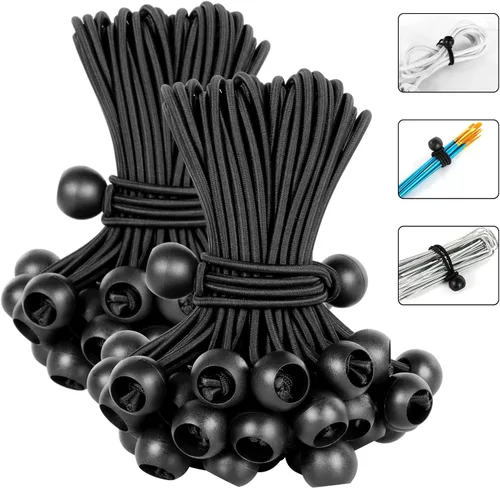 Vista 8 de 100 lazos elásticos de bola, cuerdas elásticas de 4 pulgadas, resistentes para toldos, lonas con bolas para campamento, refugio, carga, postes