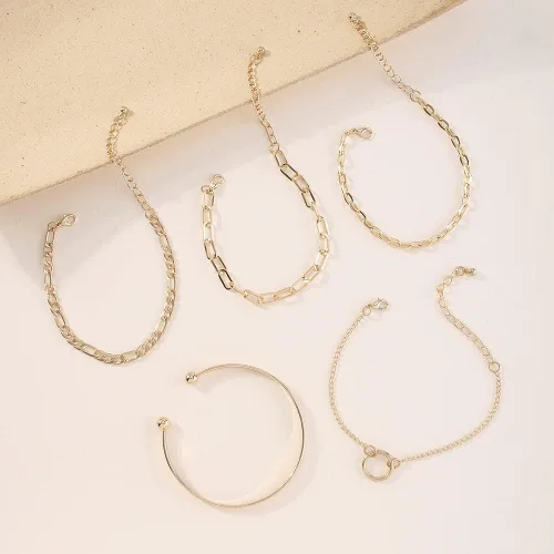 Vista 5 de Wiwpar 5 pulseras de eslabones de cadena para mujer, delicada pulsera cubana con clip para mujeres y niñas, aleación