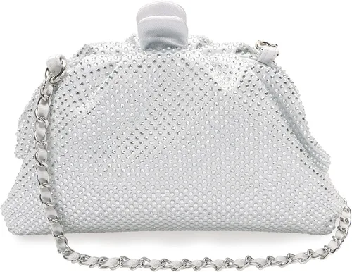 Vista 3 de nodeber Bolso de mano con marco de cristal con diamantes de imitación, bolso de embrague plisado para mujer