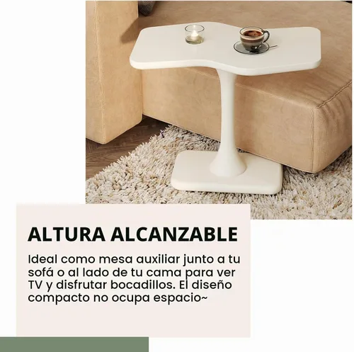 Vista 5 de Guyii Mesa auxiliar blanca pequeña para sofá, mesa curvada para sala de estar, dormitorio