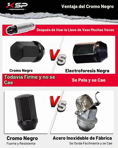 Vista 5 de KSP 14X1.5 Juego de tuercas de rueda para Silverado Sierra 6 Lug Stock Aluminio Llanta, 24 piezas de tuercas de rueda OEM negras cromadas