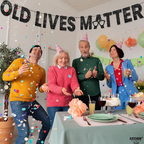Vista 8 de KatchOn, Cartel Black Old Lives Matter – Brillantina, 10 pies Old Lives Matter Black para decoraciones de fiesta de jubilación para hombres Old