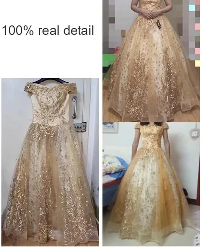 Vista 5 de Apliques de encaje vestido de fiesta de baile de graduación fuera del hombro largo quinceañera dulce 15 16 vestido de fiesta
