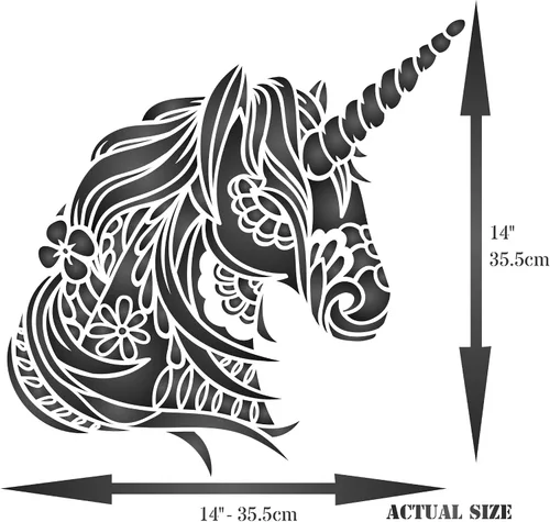 Vista 6 de Plantillas para paredes: Plantilla de cabeza de unicornio, 10 x 10 pulgadas (L) - Caballo tribal decorativo, unicornio