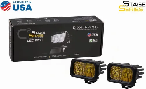 Vista 4 de Diode Dynamics C2 1.0 SAE Pod LED deportivo estándar amarillo (par), Combo con retroiluminación ámbar