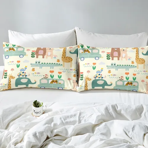 Vista 5 de Feelyou Funda de edredón de elefante de dibujos animados para niños, tamaño individual, juego de ropa de cama de cocodrilo para niños y niñas, funda