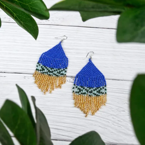 Vista 4 de Native - Aretes de borla con cuentas bohemios, hechos a mano, con flecos, para mujer