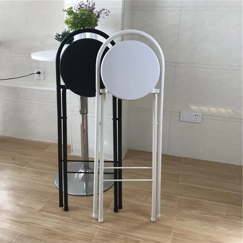 Vista 6 de Taburetes de bar modernos para desayuno, taburete plegable de madera con reposapiés trasero, taburete de bar plegable, altura de 26 pulgadas/28 Negro
