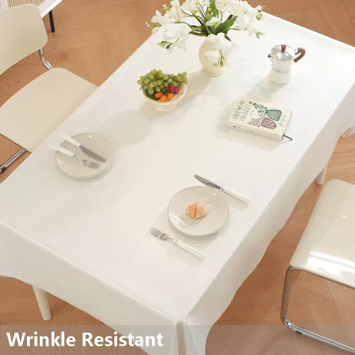 Vista 3 de TruDelve Mantel de Vinilo con Respaldo de Franela Mantel de Mesa de Plástico Blanco Cuadrado Manteles de Mesa para Fiestas Impermeables Cubierta